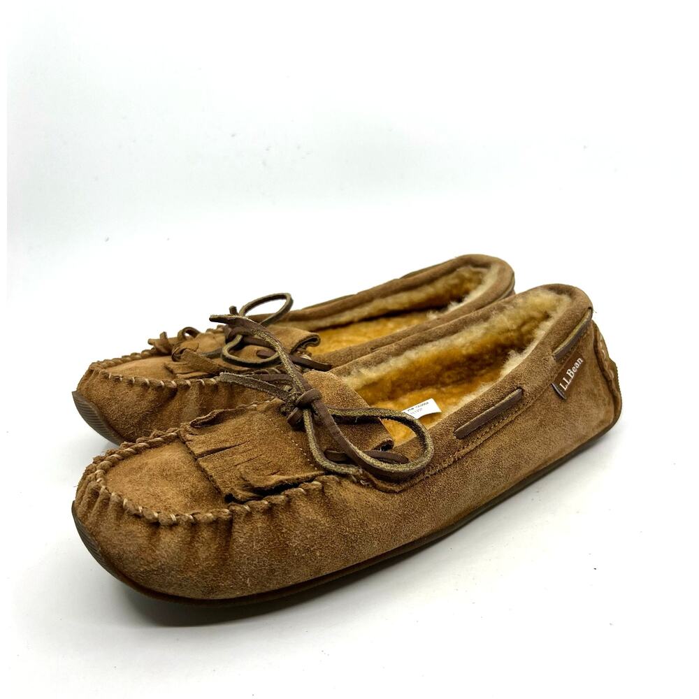 L.L. Bean Women's Chestnut Suede Moccasin Slippers